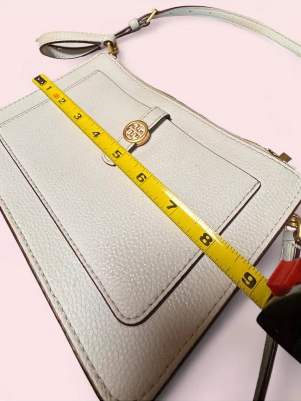 Tory Burch Pebbled Leather Mini Shoulder Bag in Light Beige with Gold Hardware